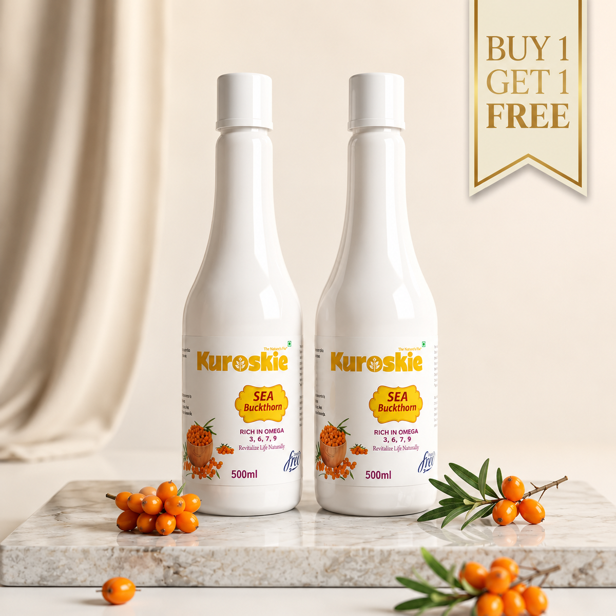 Buy 1 Get 1  Sea Bukthorn Juice - Rich in Omega 7 & Vitamin C - 500 ml