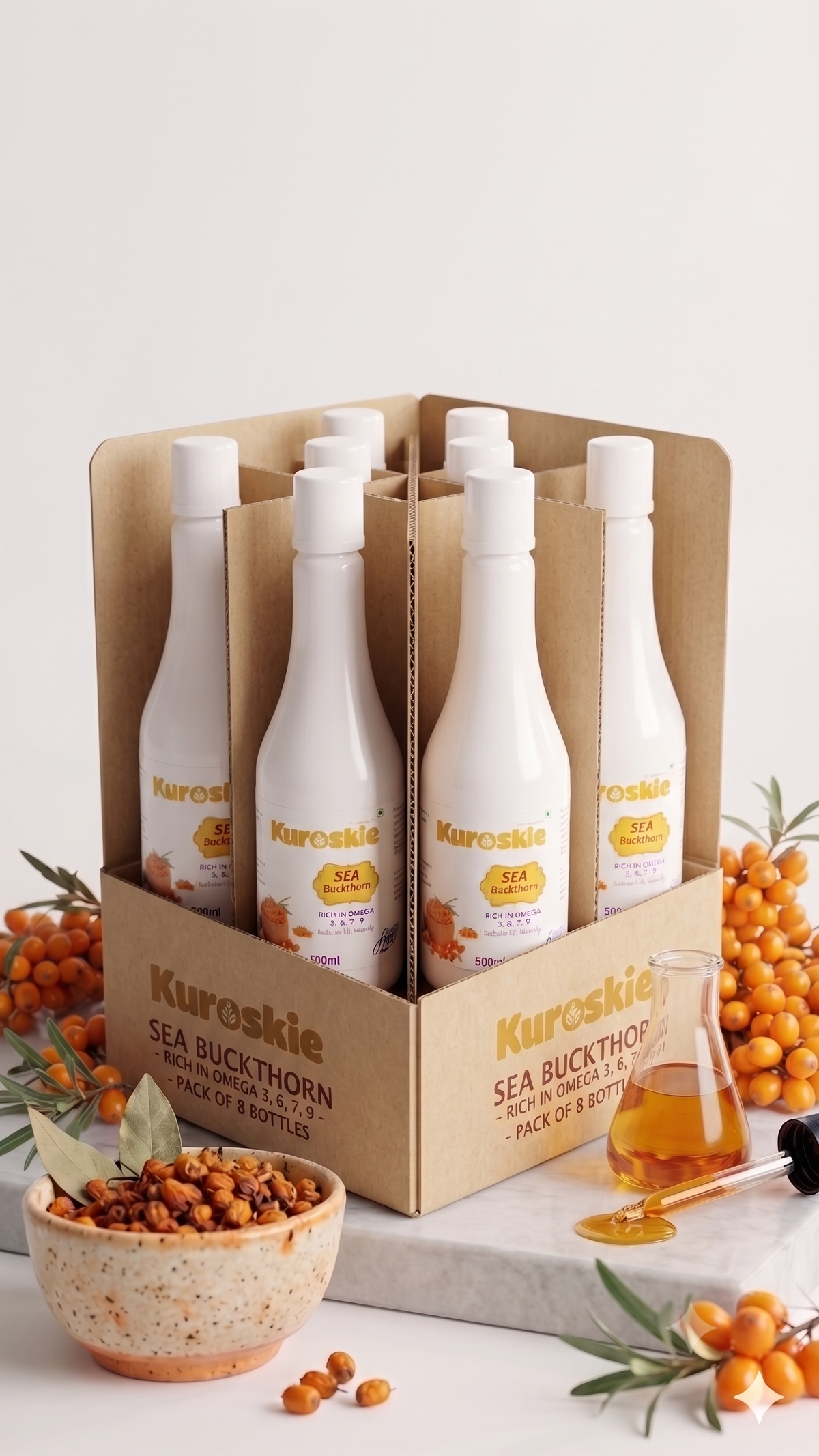 Pack Of 8 Sea Bukthorn Juice - Rich in Omega 7 & Vitamin C - 500 ml