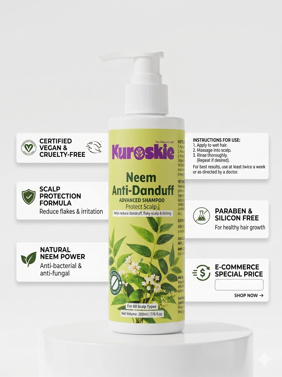 Neem Anti-Dandruff Shampoo With Pump Dispenser