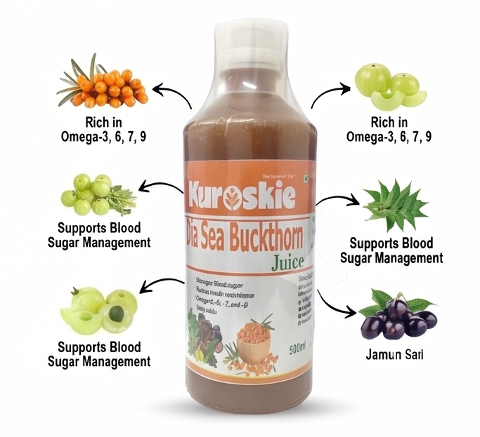 Kuroskie Diaseabucthorn Juice | Amla, Karela, Jamun & Tulsi | Men & Women | 500ml pack of 2