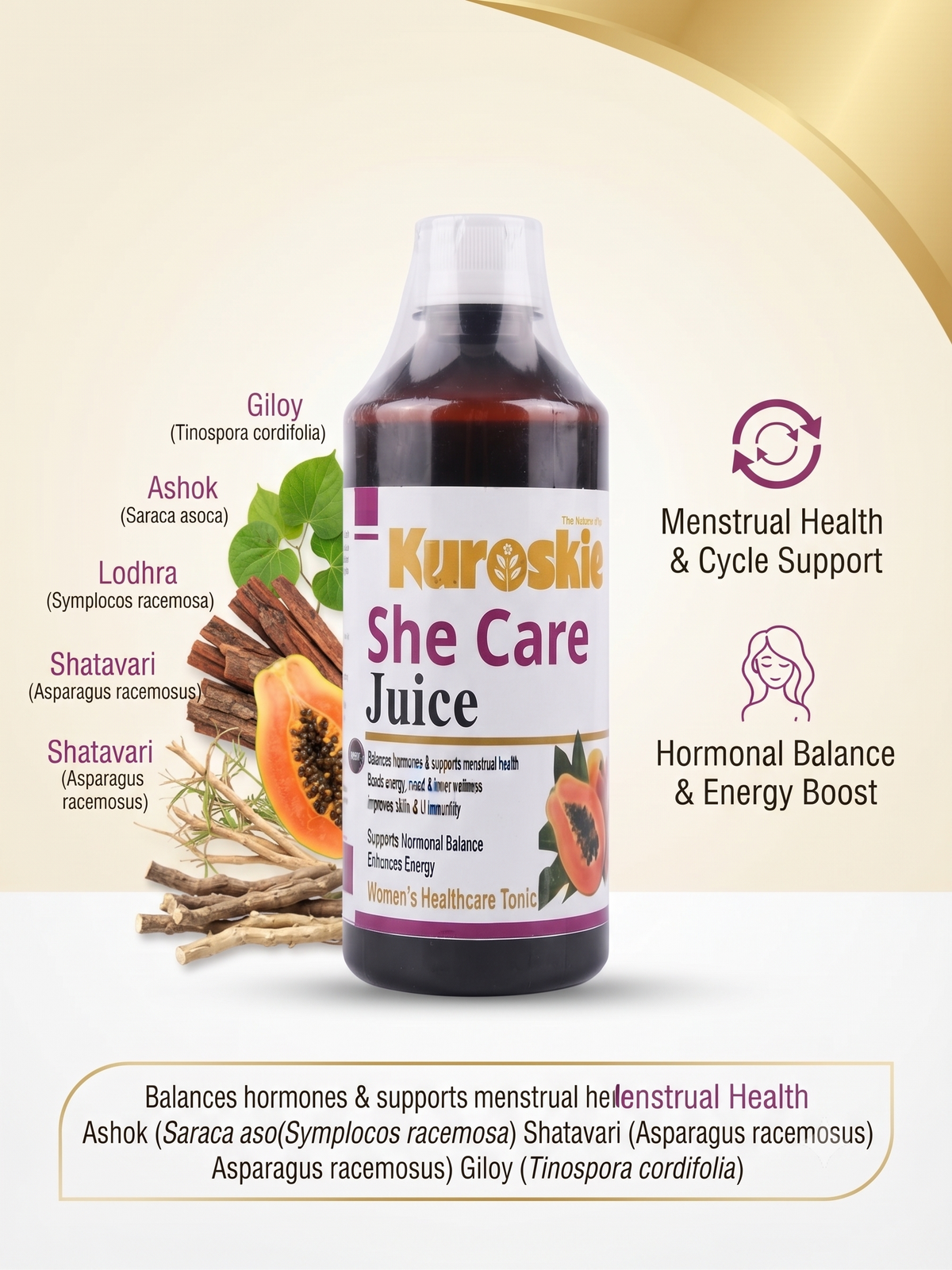She Care Ayurvedic Juice | PCOS, PCOD & Period Pain Relief | Only For Women | 500ML | Pack Of 2