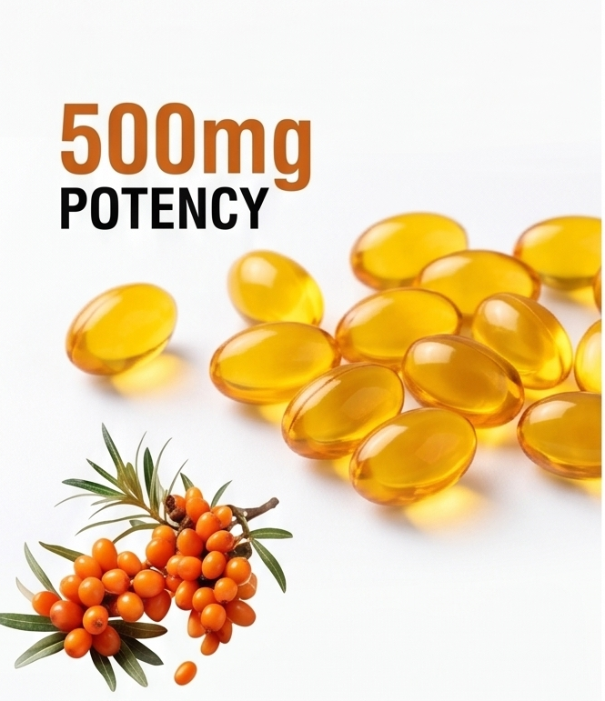 Sea Buckthorn Oil Capsules (60 Capsules) - Rich  In Omega-7 Fatty Acids -Supports Healthy Skin & Natural Glow