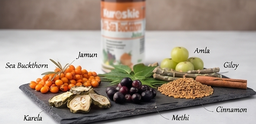 Kuroskie Diaseabucthorn Juice | Amla, Karela, Jamun & Tulsi | Men & Women | 500ml pack of 2