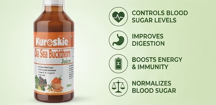 Kuroskie Diaseabucthorn Juice | Amla, Karela, Jamun & Tulsi | Men & Women | 500ml pack of 1