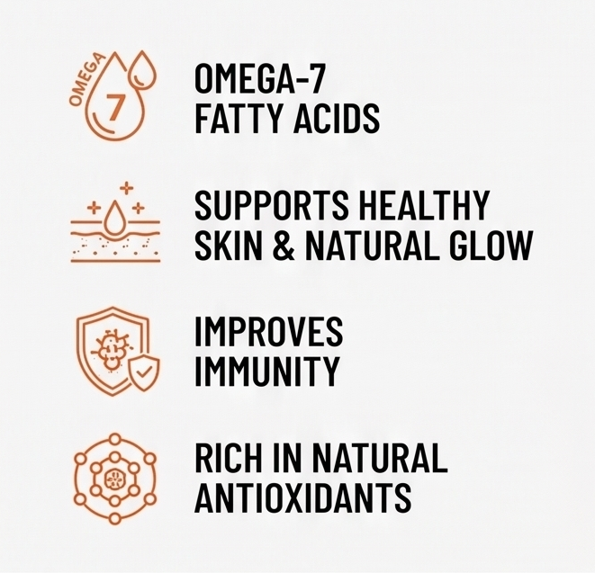 Sea Buckthorn Oil Capsules (60 Capsules) - Rich  In Omega-7 Fatty Acids -Supports Healthy Skin & Natural Glow