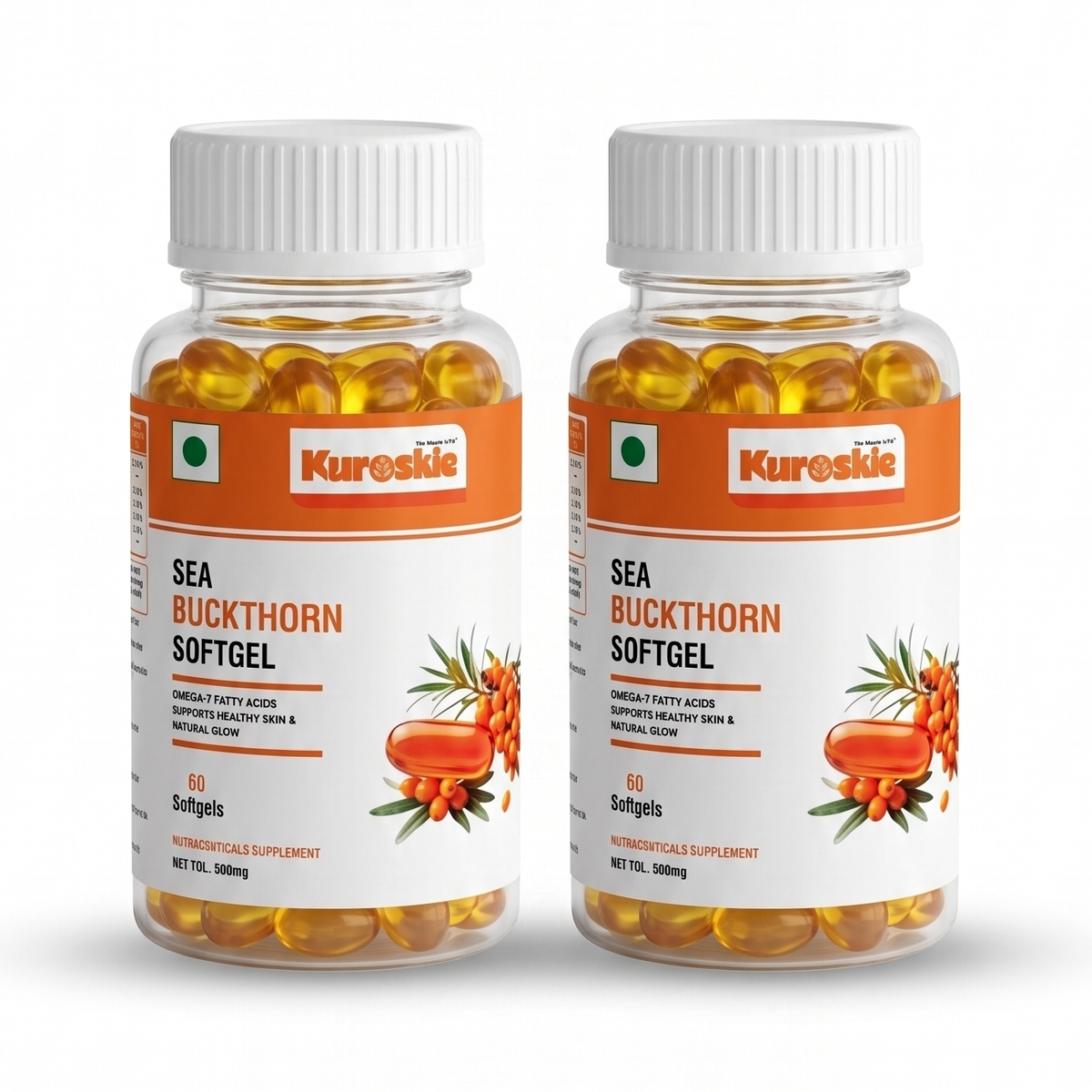 Kuroskie Sea Buckthorn Oil Capsules, pack of 2 bottles (2 x 60 softgels)